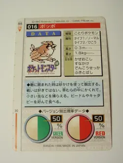 2 Japanese Carddass Pocket Monsters Red Ver: No. 016 Pidgey, # 21 Spearow *As-Is - Image 4