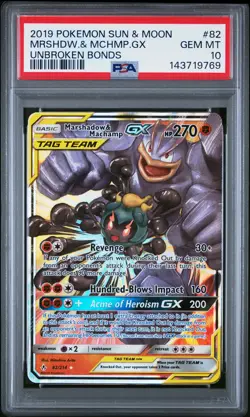 2019 POKEMON SUN & MOON UNBROKEN BONDS #82 MARSHADOW & MACHAMP GX PSA 10 - Image 1