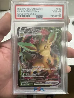 Pokemon TCG Leafeon VMAX Holo Ultra Rare Card Evolving Skies 008/203 PSA 10 - Image 1