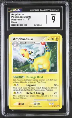 CGC 9 MINT Ampharos 2009 Platinum 1/127 Holo SWIRL Pokemon Card - Image 1
