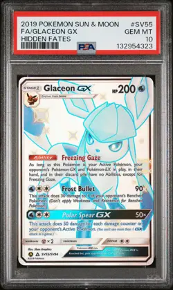 2019 POKEMON SUN & MOON HIDDEN FATES #SV55 FULL ART/GLACEON GX PSA 10 - Image 1