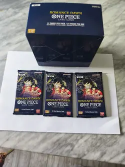 OP01 3 Booster Pack SEALED + pre-errata Cards+EMPTY blue Bottom Box - Image 1