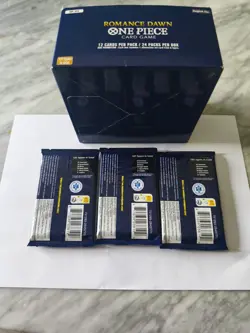 OP01 3 Booster Pack SEALED + pre-errata Cards+EMPTY blue Bottom Box - Image 4