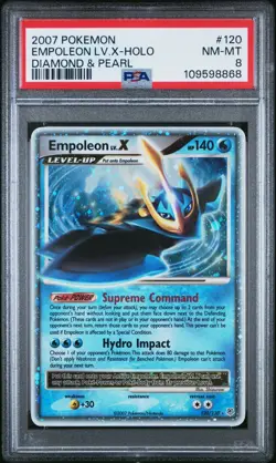 POKEMON DIAMOND & PEARL #120 EMPOLEON LV.X Ultra Rare HOLO PSA 8 Mint NEAR Mint - Image 1