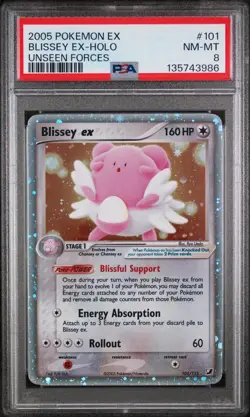 Pokemon Blissey ex 101/115 - PSA 8 NM MT - Unseen Forces Holo Vintage Rare - Image 1