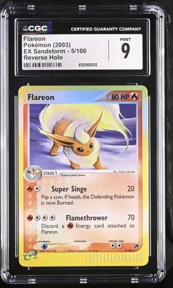CGC 9 MINT Flareon 2003 EX Sandstorm 5/100 Reverse Holo Pokemon Card - Image 1