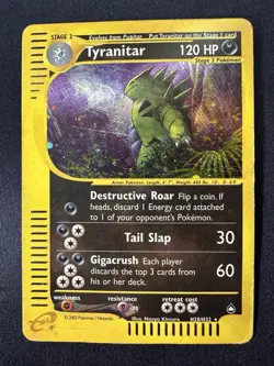 Tyranitar H28/H32 Holo Rare Aquapolis Pokemon Card HP SWIRL 🌀 Free Shipping 🔥B - Image 3