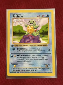 Pokemon TCG 1st Edition Shadowless Squirtle 63/102 NM/BETTER - Image 1