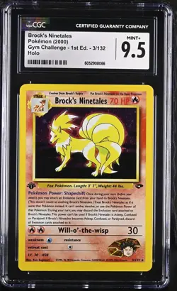 Pokemon Brock's Ninetales 1st Edition 3/132 Gym Challenge Holo CGC 9.5 NM+-Mint - Image 1