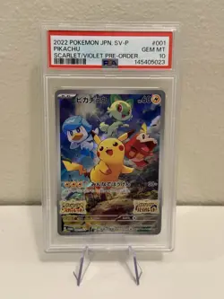 Pikachu 001/SV-P Promo Scarlet & Violet Pre-Order PSA 10 POKEMON JAPANESE 2022 - Image 1