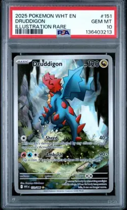 PSA 10 GEM MT - Pokemon White Flare - Druddigon 151/086 - Illustration Art Rare - Image 1