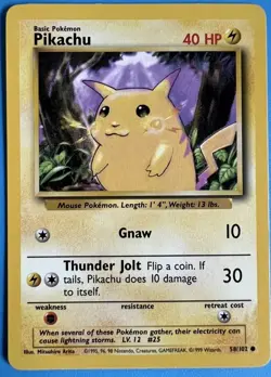 OLD Original Vintage Pokemon Cards Base Set Pikachu 58/102 NM - Image 1