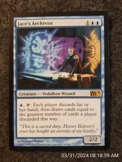 MTG Jace's Archivist - Magic 2012 - NEVER PLAYED NM CARD (DS3D1E8) - Image 1