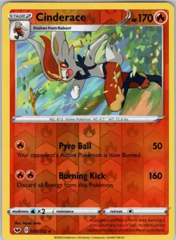 Cinderace 035/202 Holo Rare Sword & Shield Reverse Holo LP - Image 1