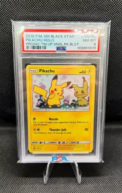 PSA 8 2019 Pokemon Sun & Moon Team Up Pikachu Blister Black Star Promo SM162 - Image 1