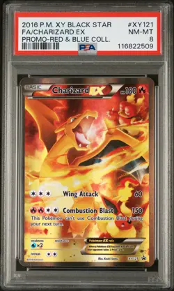 2016 POKEMON XY BLACK STAR PROMO RED & BLUE COLL FULL ART/CHARIZARD EX PSA 8 - Image 1