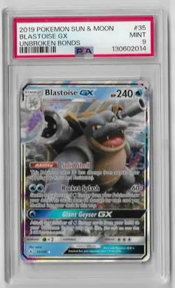 PSA 9 MINT Blastoise GX 35/214 Unbroken Bonds Sun & Moon Holo Rare Pokemon TCG - Image 1