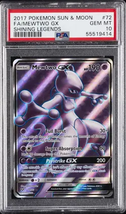 2017 POKEMON SUN & MOON SHINING LEGENDS #72 FULL ART/MEWTWO GX PSA 10 - Image 1