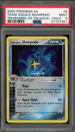Pokemon Team Aqua's Sharpedo EX TM Magma Vs TM Aqua Holo Rare #5 PSA 9 Mint - Image 1