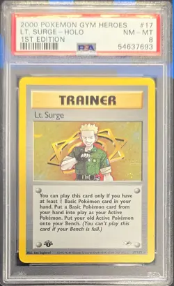 2000 POKEMON GYM HEROES 1ST EDITION #17 LT. SURGE-HOLO PSA 8 - Image 1