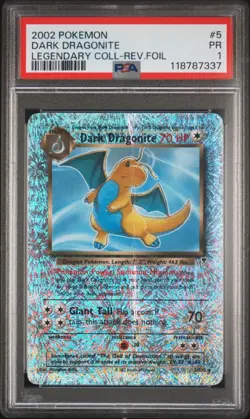 2002 POKEMON LEGENDARY COLLECTION #5 DARK DRAGONITE-REVERSE FOIL PSA 1 - Image 1