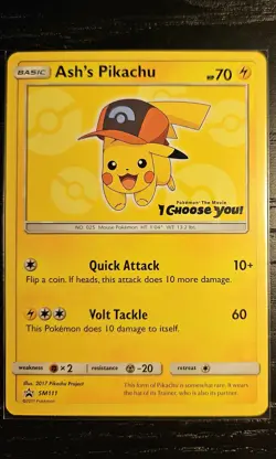 Pokemon TCG Ash's Pikachu SM111 2017 Sun & Moon Black Star Promo - Image 1