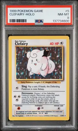 1999 POKEMON GAME #5 CLEFAIRY-HOLO PSA 8 - Image 1