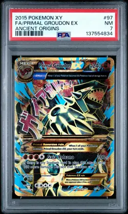 2015 POKEMON XY ANCIENT ORIGINS #97 FULL ART/PRIMAL GROUDON EX PSA 7 - Image 1