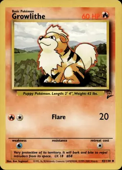 GROWLITHE 42/130 UNCOMMON BASE SET 2 POKEMON MP - Image 2