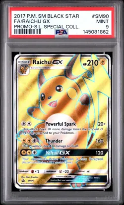 PSA 9 2017 POKEMON SM BLACK STAR PROMO #SM90 FULL ART/RAICHU GX - Image 1