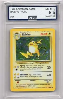 RAICHU HOLOFOIL #14 POKEMON BASE SET 1 AGS #00040703 GRADED NM-MT+ 8.5 1999 - Image 1