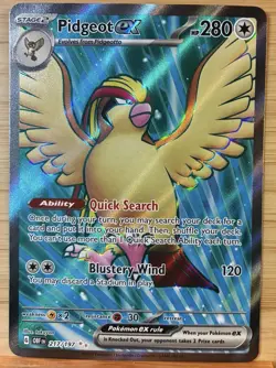 Pokemon Pidgeot EX TCG Full Art Holo Card 217/197 Obsidian Flames Ultra Rare - Image 1