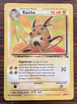 Raichu 29/62 Fossil Unlimited Rare - Pokemon TCG WOTC - MP - Image 1