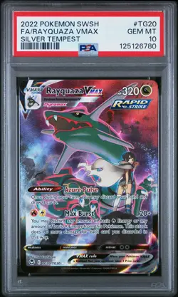 2022 Pokemon Sword & Shield Silver Tempest Rayquaza VMAX #TG20 Fa PSA 10 Gem - Image 1