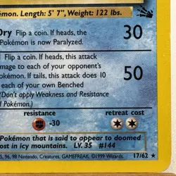 Articuno - 17/62 - Fossil Set - Unlimited - Rare - Pokemon - WOTC - Played - Image 4