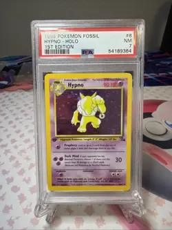 1999 Pokemon Fossil First Edition 8/62 Hypno PSA 7 - Image 1