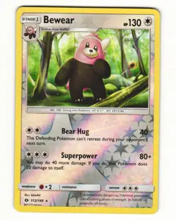 Bewear 112/149 Rare Reverse Holo 2017 Sun & Moon Pokemon LP - Image 1