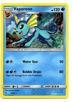 Pokemon Card VAPOREON Ultra Rare Holo 18/68 Hidden Fates NM/MINT - Image 1