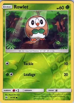 Rowlet 9/149 Common - Pokemon TCG Sun & Moon Base Set - Reverse Holo (NM) - Image 1