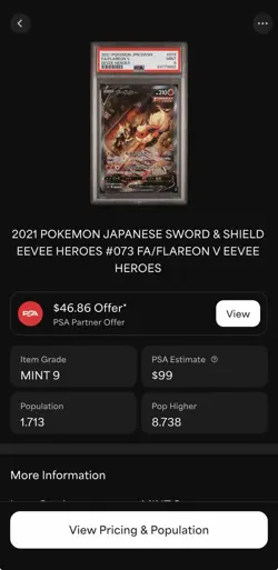 PSA 9 Mint - Flareon V 073 - Japanese Eevee Heroes Pokemon TCG - Image 3