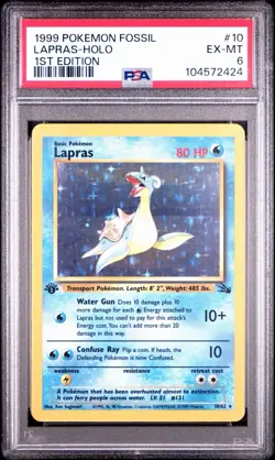 1999 Pokemon Fossil Lapras Holo PSA 6 Mint First 1st Edition 10/62 Rare Card 10 - Image 1
