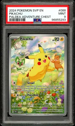 PSA 9 MINT Pikachu 088 Paldea Adventure Chest Promo Pokemon Card - Image 1