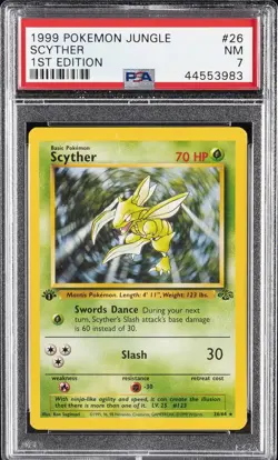 1999 POKEMON JUNGLE 1ST ED #26 SCYTHER PSA 7 - Image 1