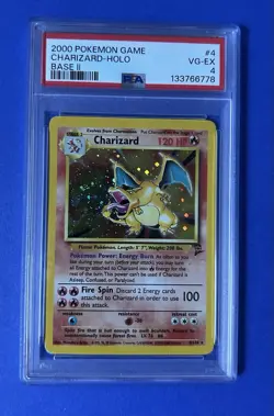 2000 Pokemon Game Charizard Holo Base II #4 PSA 4 VG-EX - Image 1