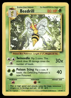 Pokemon Cards Beedrill 17/102 Base Set Unlimited WOTC Rare LP - Image 1