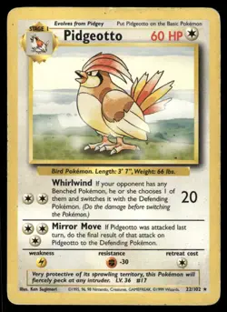 Pokemon Cards Pidgeotto 22/102 Base Set Unlimited WOTC Rare HP - Image 1