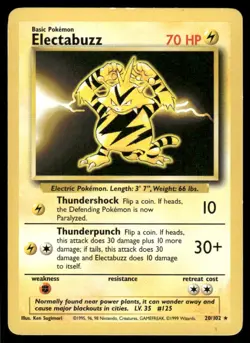 Pokemon Cards Electabuzz 20/102 Base Set Unlimited WOTC Rare LP *3 - Image 1