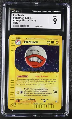 CGC 9 MINT Electrode 2003 Aquapolis H7/H32 Holo SWIRL Pokemon Card psa - Image 1