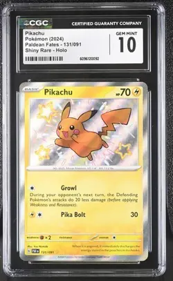 CGC 10 GEM MINT Pikachu Paldean Fates Shiny Rare Holo Pokemon 131/091 131/091 - Image 1