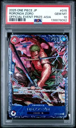 2025 ONE PIECE JPN PROMOS OFFICIAL EVENT PRIZE-ASIA #015 RORONOA ZORO PSA 10 - Image 1